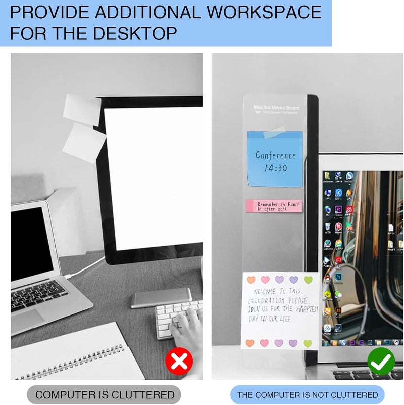 Zcxbeh Office Desk Accessories 2pcs Multifunction Computer Monitor Memo Board - Office Supplies for Women Men Computer Sticky Note Holder Home Decor (Smooth Monitor Memo Board) - Image 5